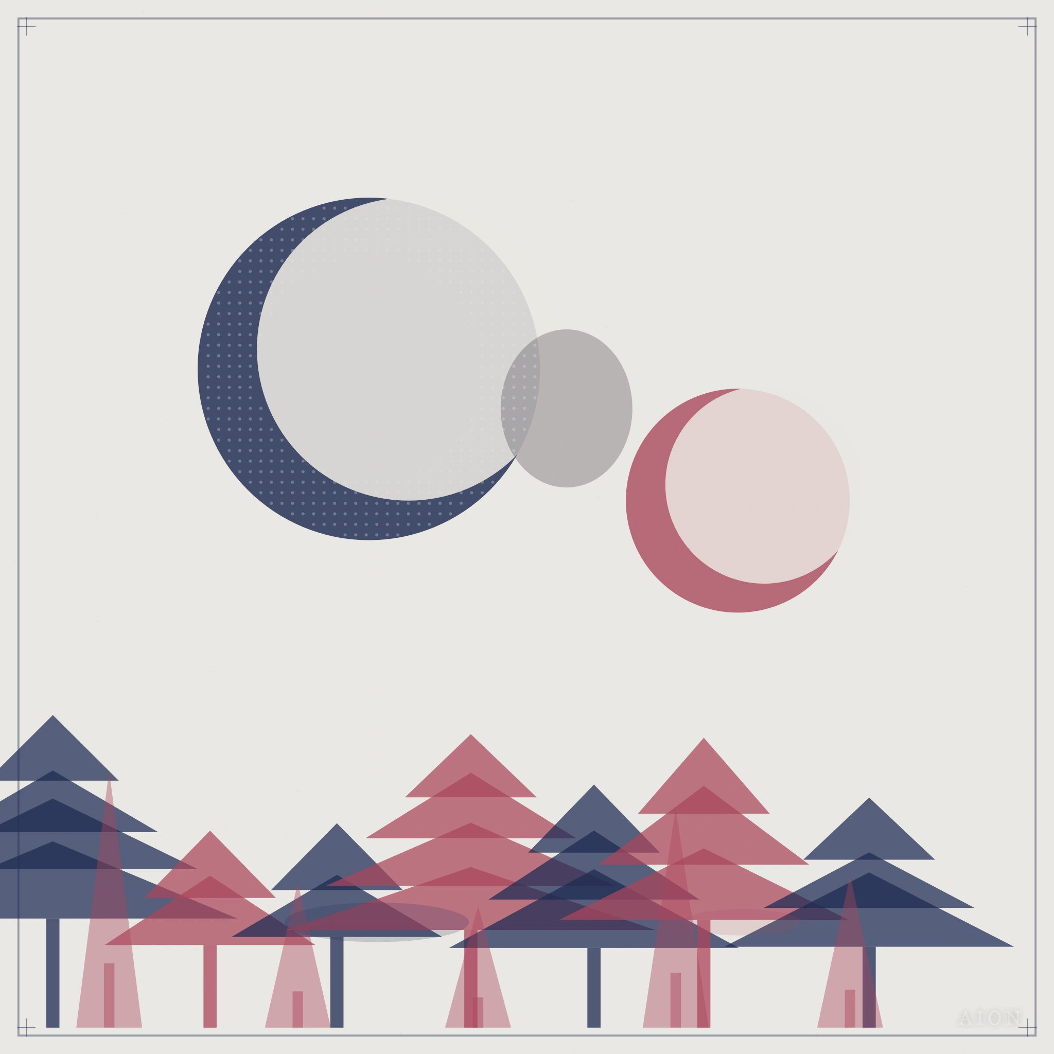 Two-Color Riso: Moons and Trees
