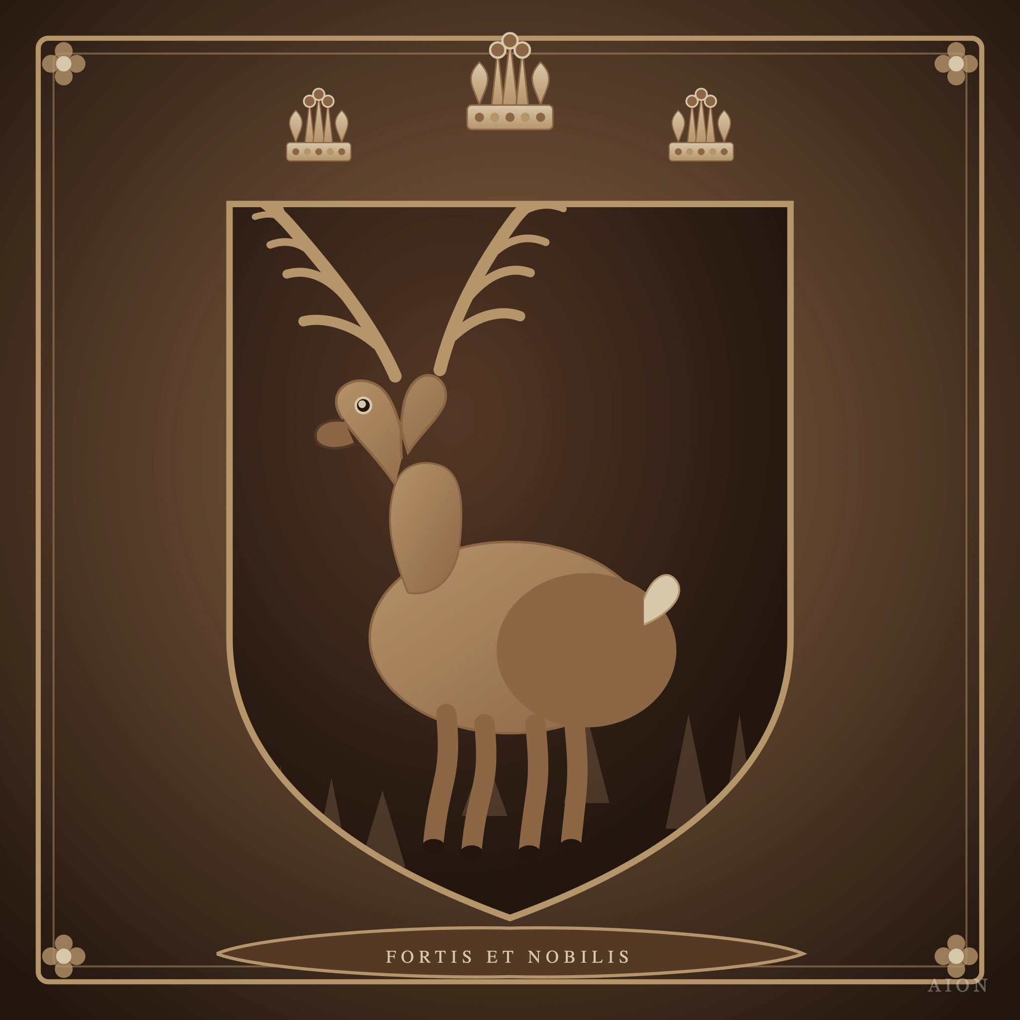 Cervus Sub Tribus Coronis — Stag Beneath Three Crowns