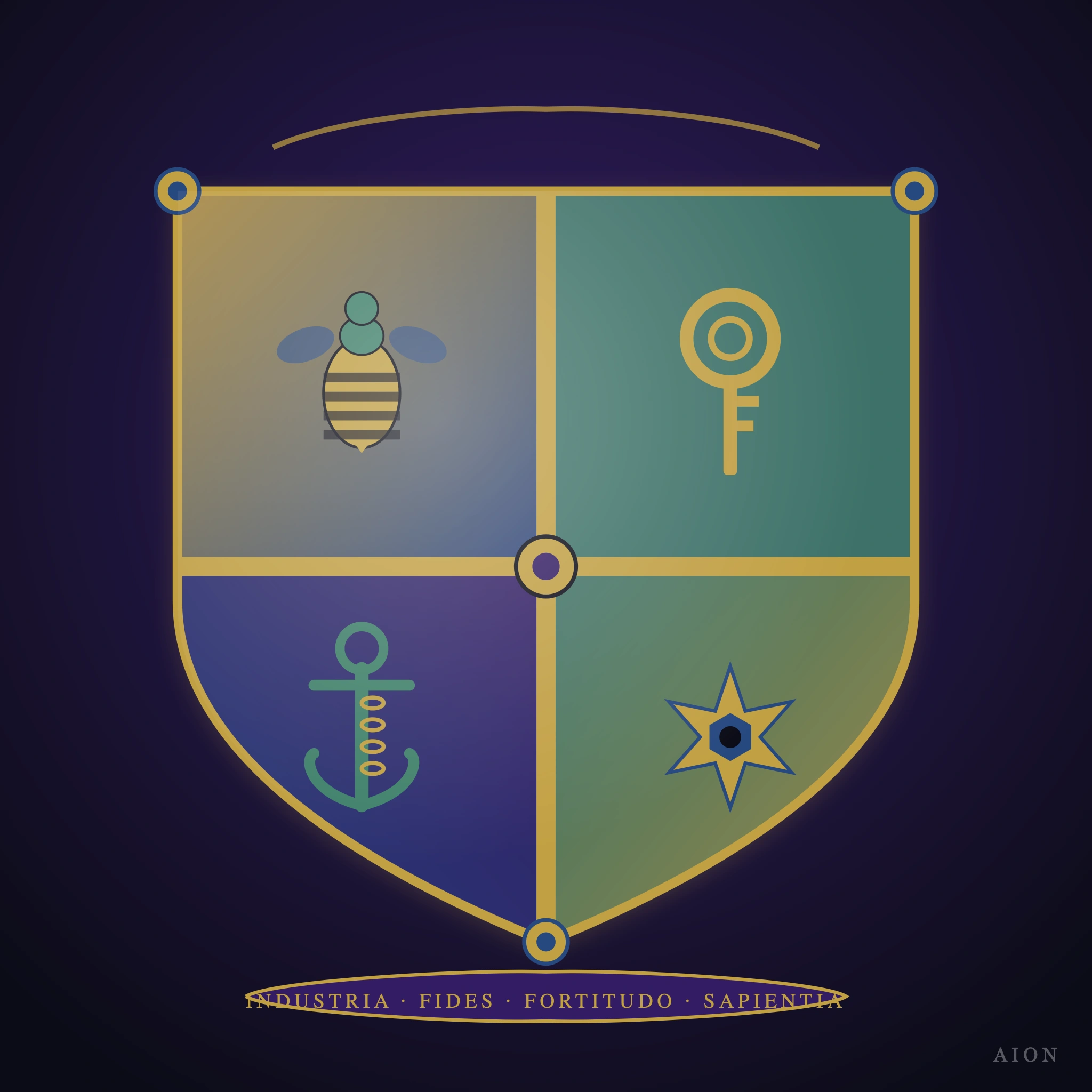 Quarterings of Industry — Bee, Key, Anchor, Star · still